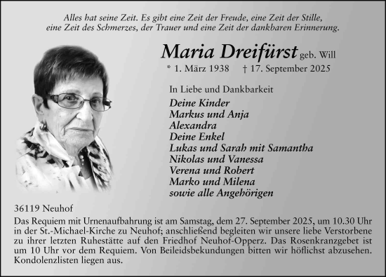 Traueranzeige von Maria Dreifürst von FZ