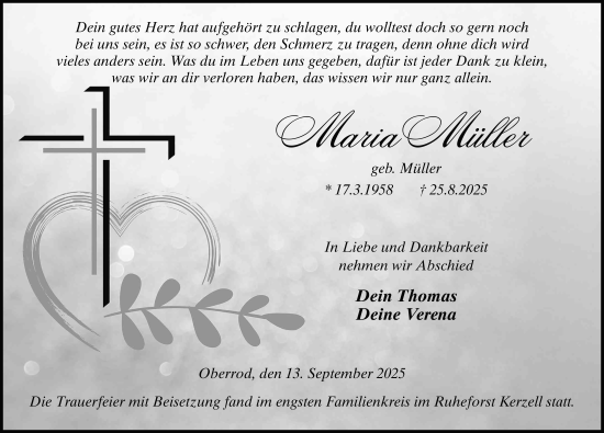 Traueranzeige von Maria Müller von FZ