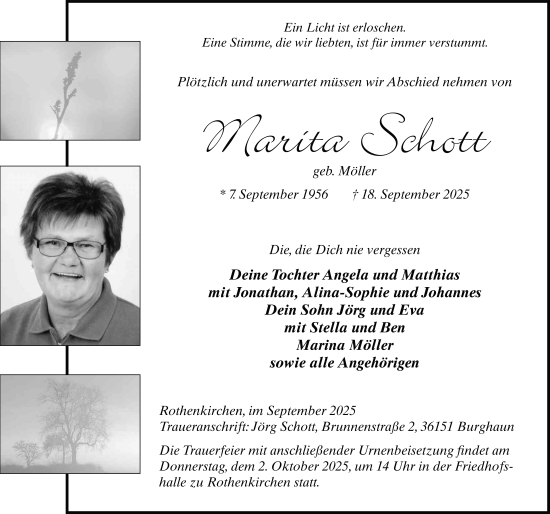 Traueranzeige von Marita Schott von FZ