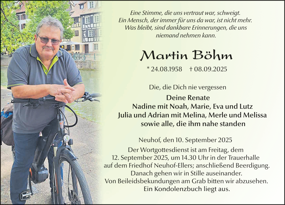  Traueranzeige für Martin Böhm vom 10.09.2025 aus FZ
