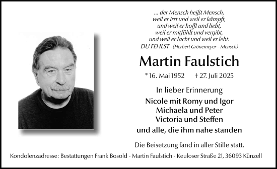 Traueranzeige von Martin Faulstich von FZ