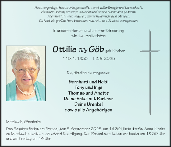 Traueranzeige von Ottilie Göb von FZ