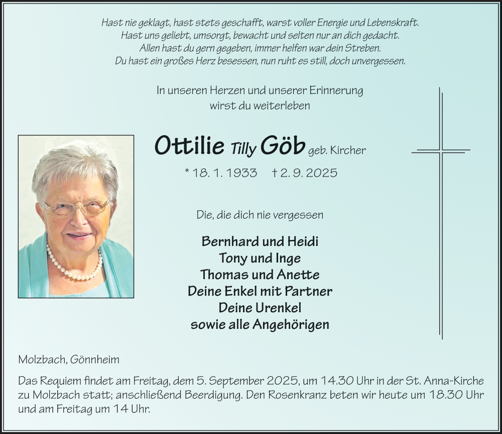  Traueranzeige für Ottilie Göb vom 04.09.2025 aus FZ