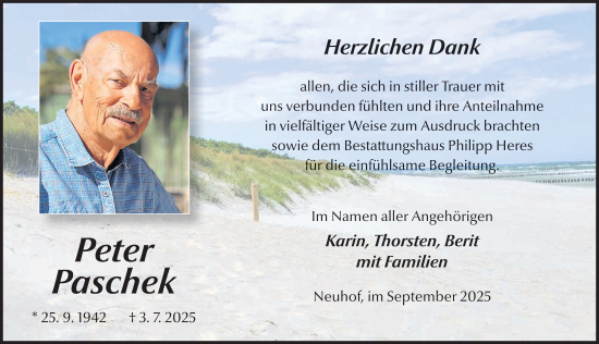 Traueranzeige von Peter Paschek von FZ