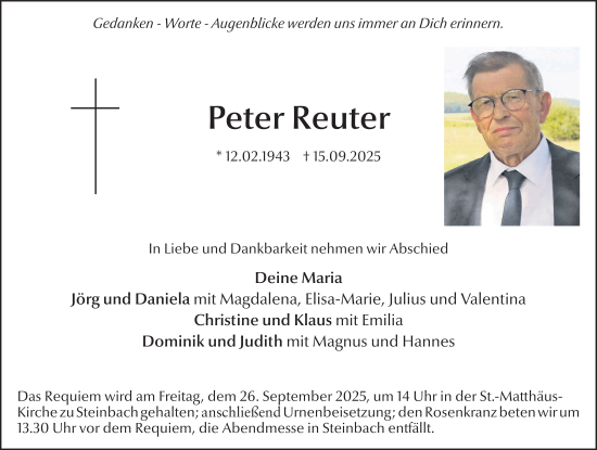 Traueranzeige von Peter Reuter von FZ