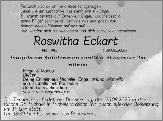 Traueranzeige von Roswitha Eckart von FZ