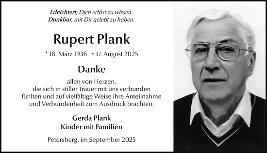 Traueranzeige von Rupert Plank von FZ