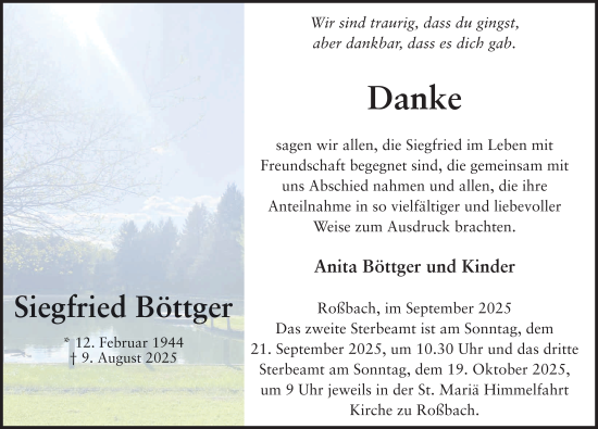 Traueranzeige von Siegfried Böttger von FZ