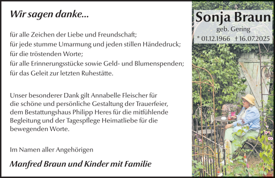 Traueranzeige von Sonja Braun von FZ