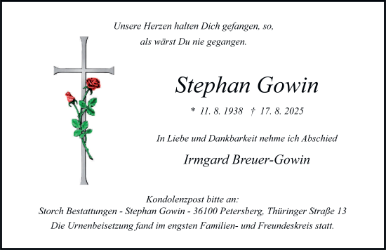 Traueranzeige von Stephan Gowin von FZ