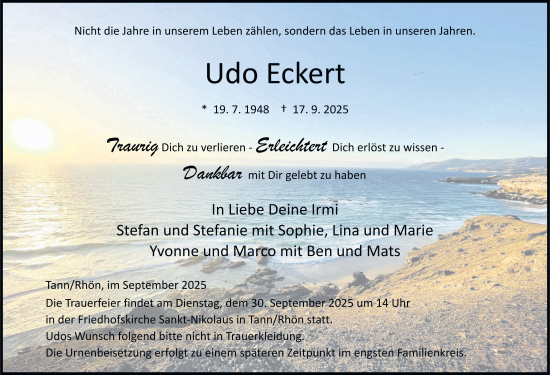 Traueranzeige von Udo Eckart von FZ