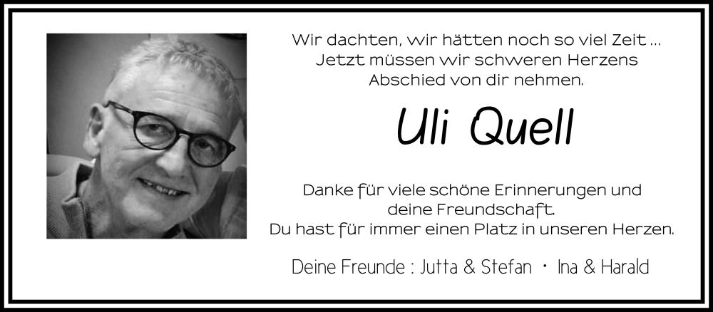  Traueranzeige für Uli Quell vom 27.09.2025 aus FZ