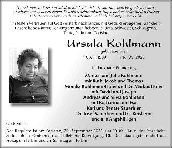 Traueranzeige von Ursula Kohlmann von FZ