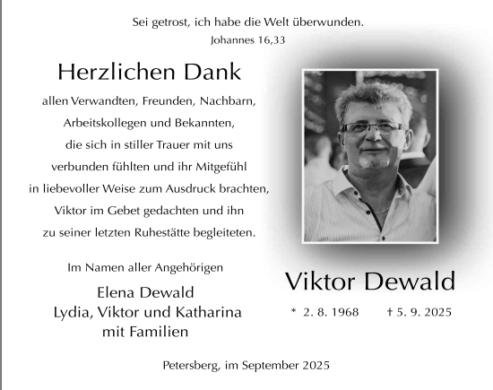 Traueranzeige von Viktor Dewald von FZ