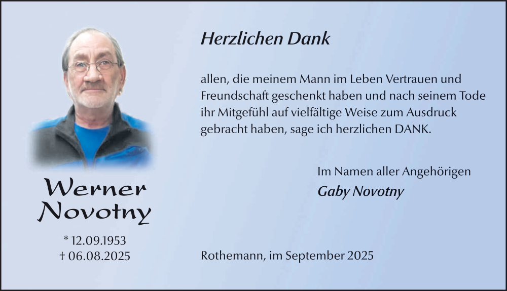  Traueranzeige für Werner Novotny vom 20.09.2025 aus FZ