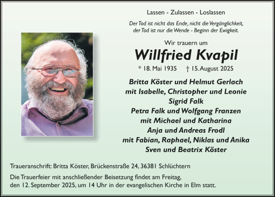 Traueranzeige von Willfried Kvapil von FZ
