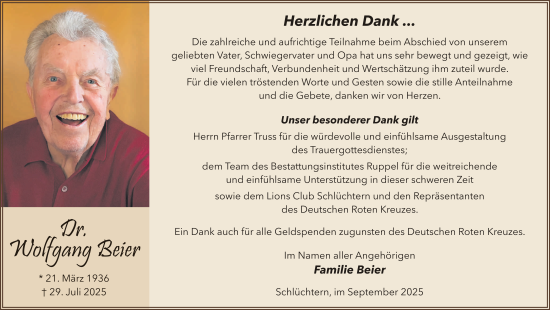 Traueranzeige von Wolfgang Beier von FZ