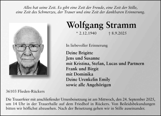 Traueranzeige von Wolfgang Stramm von FZ