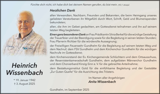 Traueranzeige von Wolfgang Wissenbach von FZ