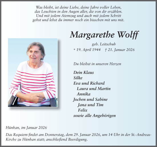 Traueranzeige von Margarethe Wolff von FZ