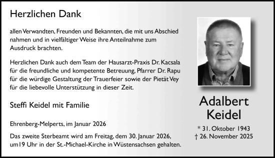 Traueranzeige von Adalbert Keidel von FZ