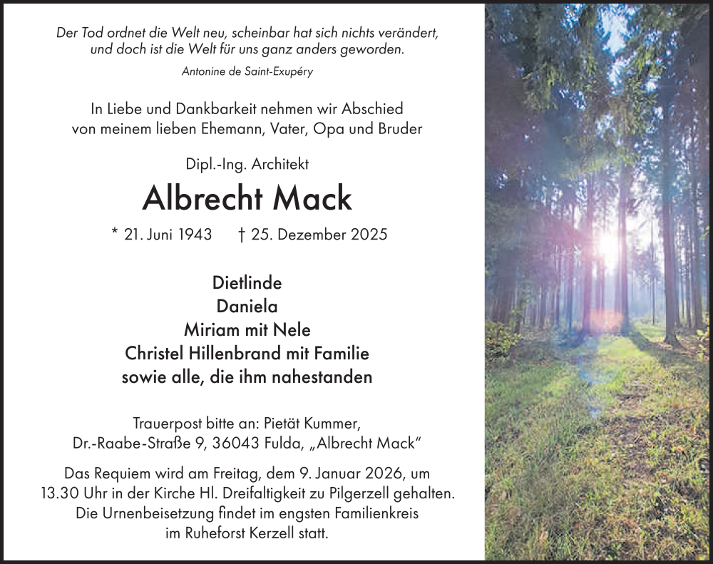  Traueranzeige für Albrecht Mack vom 03.01.2026 aus FZ