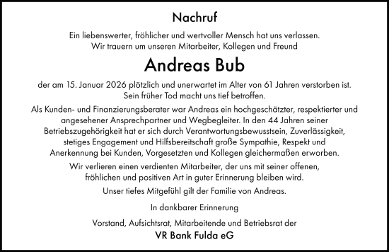 Traueranzeige von Andreas Bub von FZ