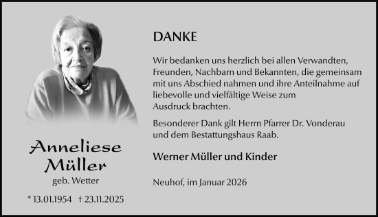 Traueranzeige von Anneliese Müller von FZ