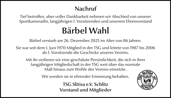 Traueranzeige von Bärbel Wahl von FZ