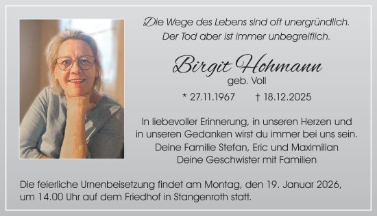 Traueranzeige von Birgit Hohmann von FZ