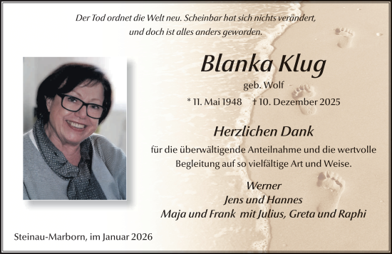 Traueranzeige von Blanka Klug von FZ