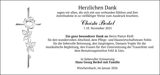Traueranzeige von Christa Berkel von FZ