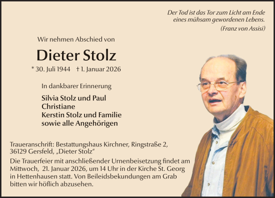 Traueranzeige von Dieter Stolz von FZ
