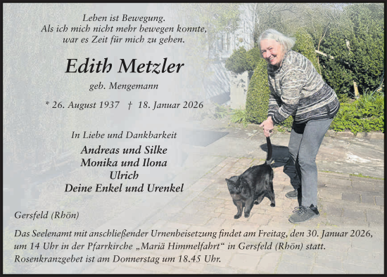 Traueranzeige von Edith Metzler von FZ