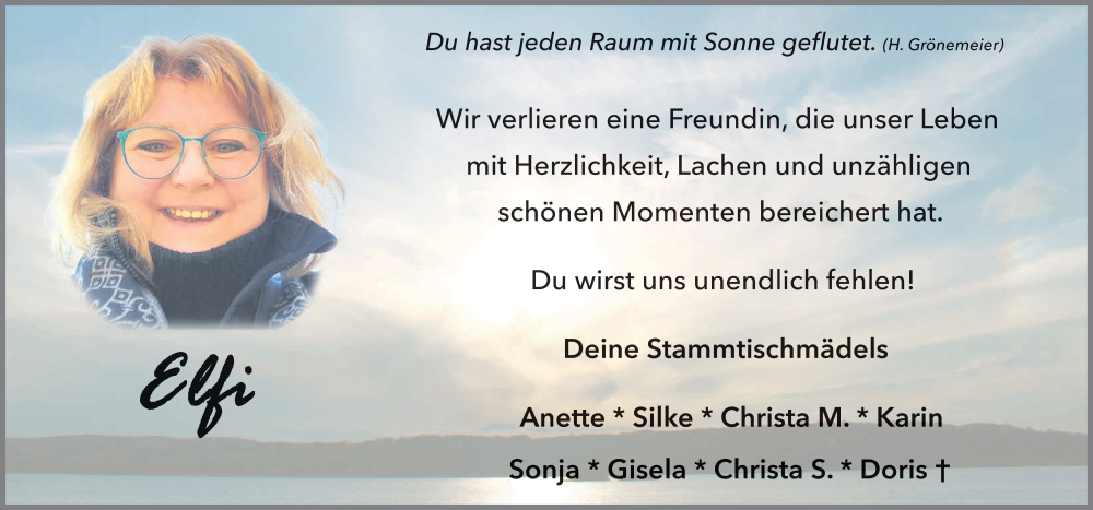  Traueranzeige für Elfi Benders-Drechsel vom 24.01.2026 aus FZ