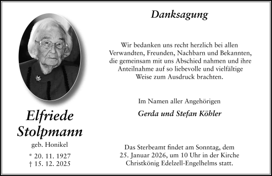 Traueranzeige von Elfriede Stolpmann von FZ