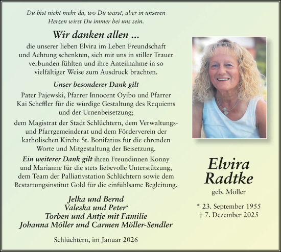 Traueranzeige von Elvira Radtke von FZ