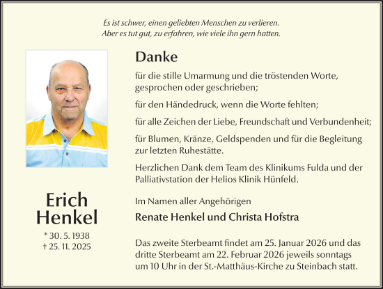 Traueranzeige von Erich Henkel von FZ