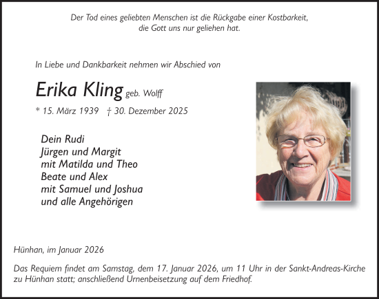 Traueranzeige von Erika Kling von FZ