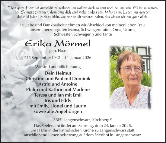 Traueranzeige von Erika Mörmel von FZ