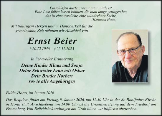 Traueranzeige von Ernst Beier von FZ