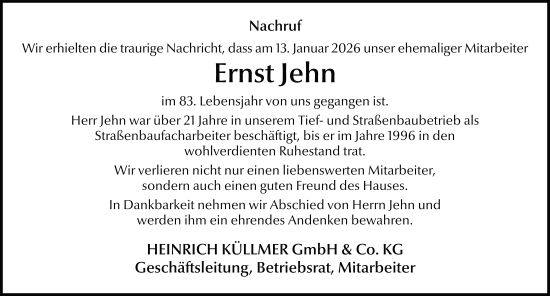 Traueranzeige von Ernst Jehn von FZ