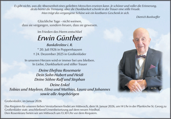 Traueranzeige von Erwin Günther von FZ