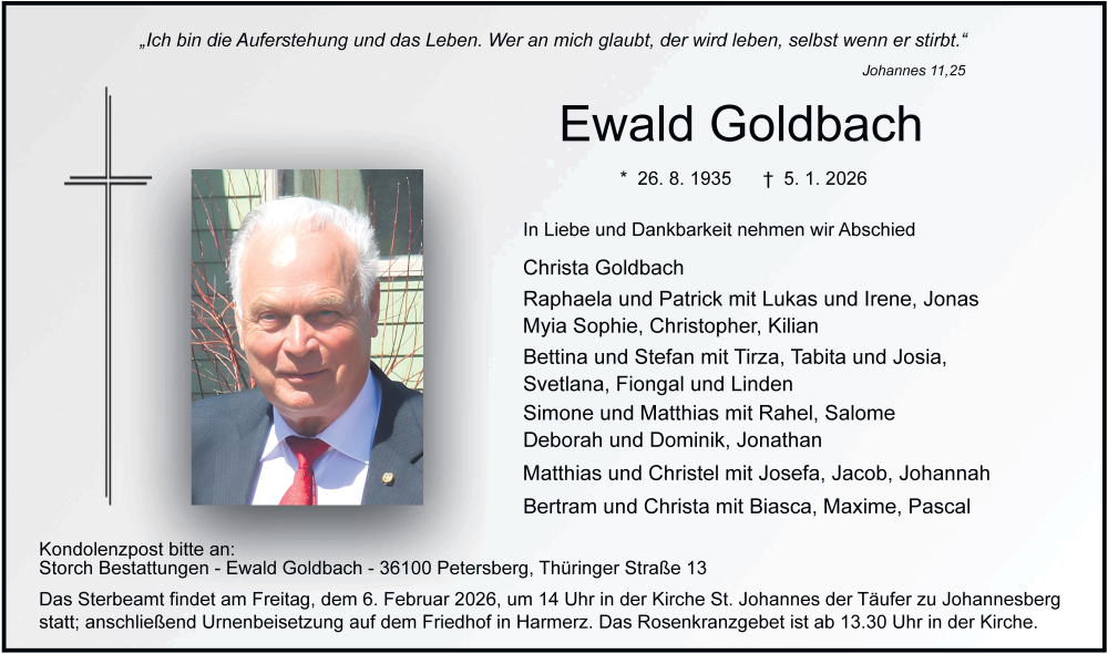  Traueranzeige für Ewald Goldbach vom 23.01.2026 aus FZ