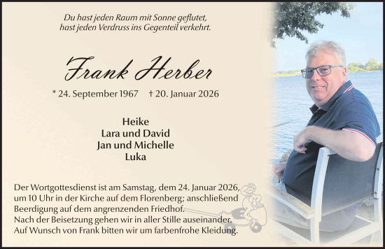 Traueranzeige von Frank Herber von FZ