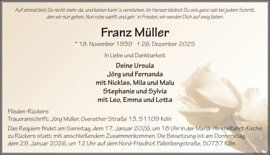 Traueranzeige von Franz Müller von FZ