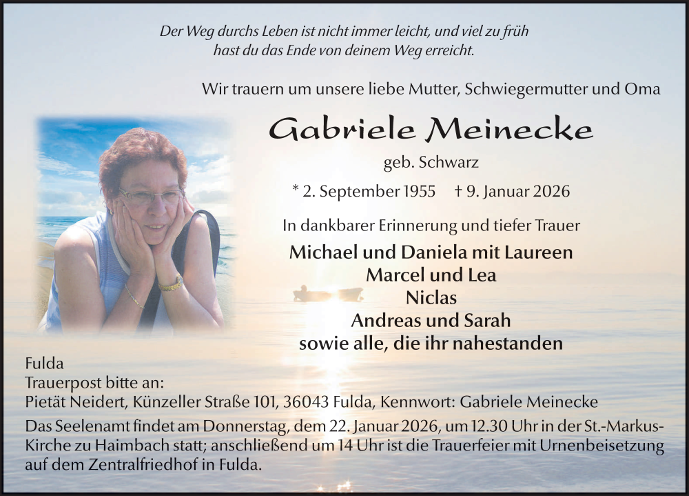  Traueranzeige für Gabriele Meinecke vom 17.01.2026 aus FZ
