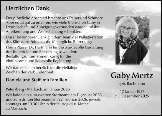 Traueranzeige von Gaby Mertz von FZ