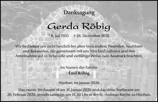 Traueranzeige von Gerda Röbig von FZ