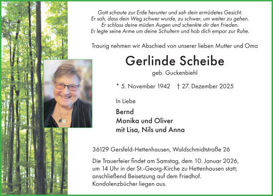 Traueranzeige von Gerlinde Scheibe von FZ